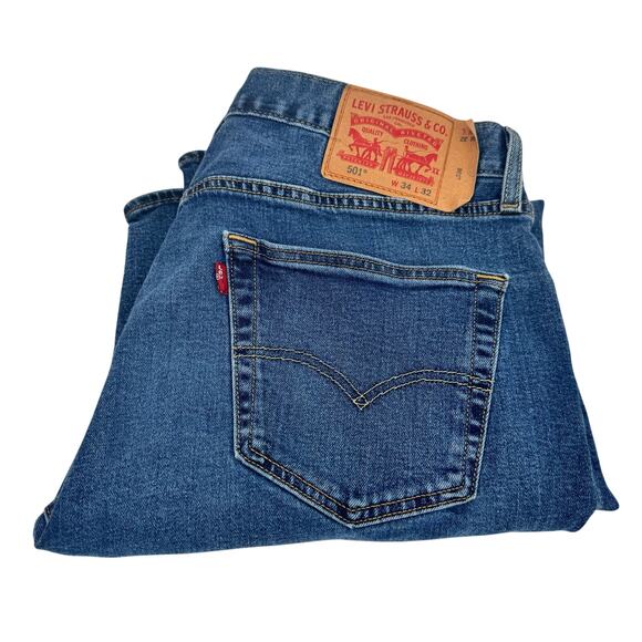 Levi's 501 Jeans Mens 34x32 (34x30 ACTUAL) Original Fit Button Fly Blue Denim - Picture 1 of 11